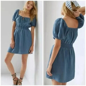 Anthropologie, New, Cloth & Stone Linen Puff Sleeve Peasant Dress, Size Large